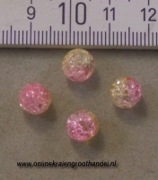 Crackle 8 mm roze-geel. 100 st.