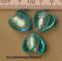 Zilverfoliehart turquoise.16 mm. 10 st.