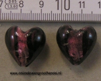 Zilverfolie hart paars met zwart. 10 st.