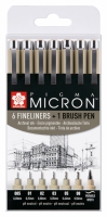 Pigma Micron 6 Fineliners + 1 Brushpen 005 - 01 -02 - 03 - 05 - 08  - Brushpen